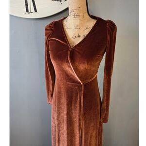 baltic born esmeralda velvet wrap maxi dress long sleeve vneck copper born XS